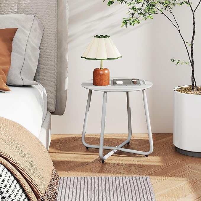 HollyHOME Round Metal Side Table, Rust-Resistant Patio Small Plant Stand - Image 10
