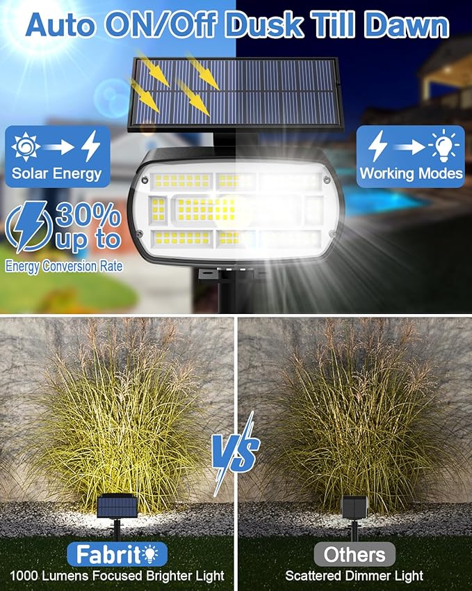 Fabrito Large Solar Spot Lights Outdoor 6 Pack, 1000 Lumens High Brightness - Image 4
