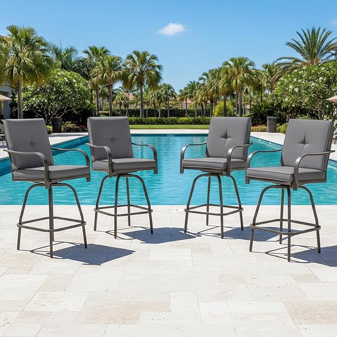 Patio Swivel Bar Stools Set of 4, Outdoor Bar Height Swivel Chairs by STRPRETTYBASIC