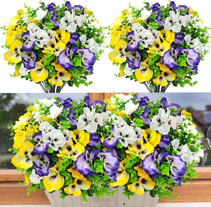 Pansies Artificial Flowers for Outdoors UV Resistant 12 Bundles Silk Pansy by Guagb