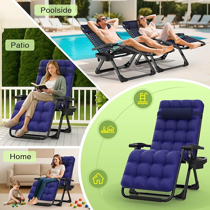 Suteck Zero Gravity Chair, Reclining Camping Lounge Chair w/Removable Cushion - Image 6