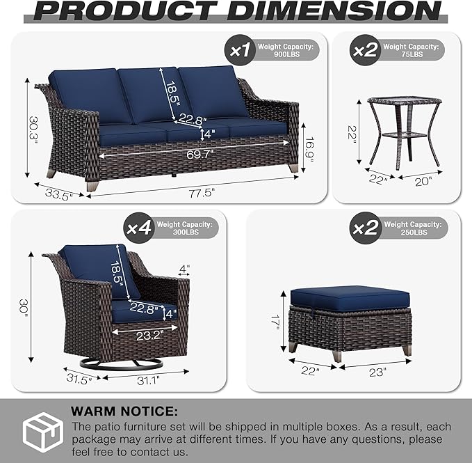Joyside Wicker Patio Furniture Sets, 9 Pieces Upgraded Large Size Outdoor - Image 2