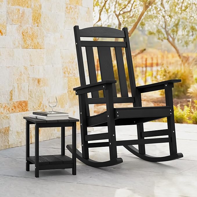 LUE BONA Outdoor Rocking Chairs Set of 2, Weather Resistant Poly Plastic Rocker - Image 7