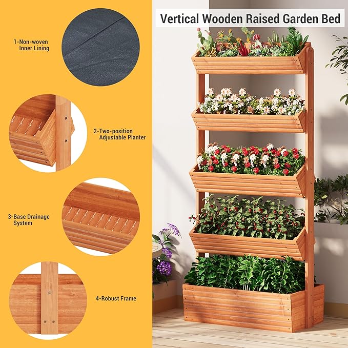 Vertical Wooden Raised Garden Bed Planters Wood Planter Kit Plant Stand Flower - Image 5