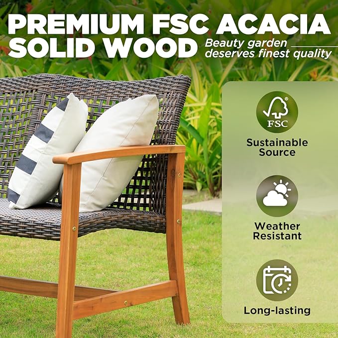 Idzo Harmonie 800lbs Capacity Outdoor Loveseat Furniture, FSC Certified Acacia - Image 5