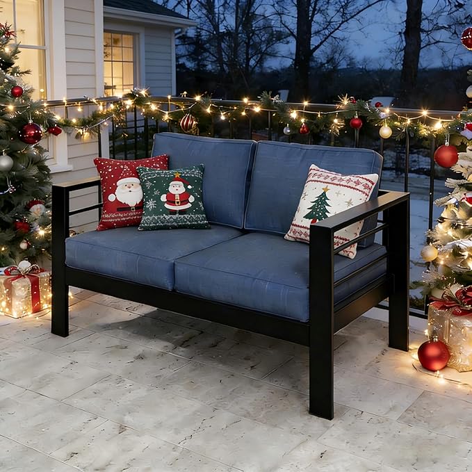 Kiss the Water Outdoor Patio Furniture Loveseat Sofa, All-Weather Metal - Image 7
