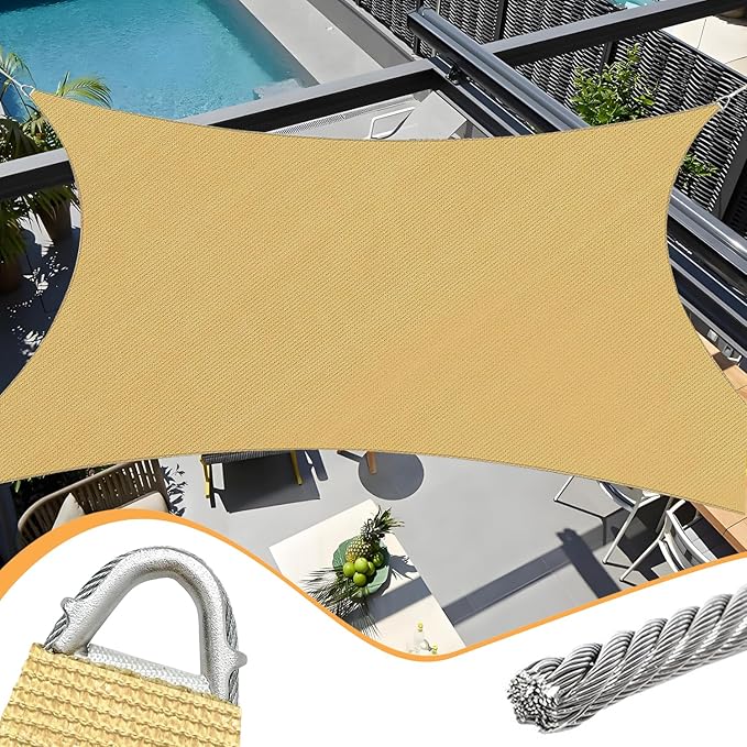 20' x 20' Sand Rectangle Sun Shade Sail Outdoor Canopy Awning UPF50+, 95% UV by OOTONAT