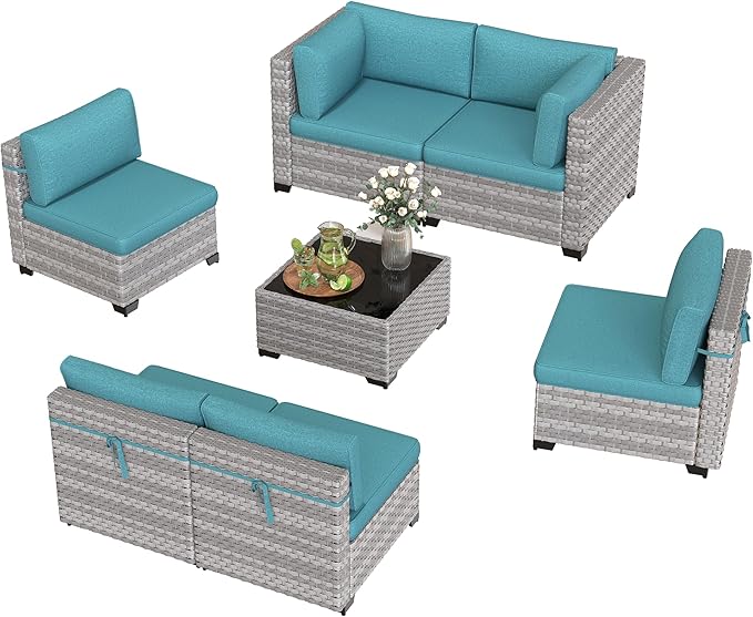 6-Seat Modular Patio Furniture Set – Outdoor Wicker Sectional Sofa - Image 9
