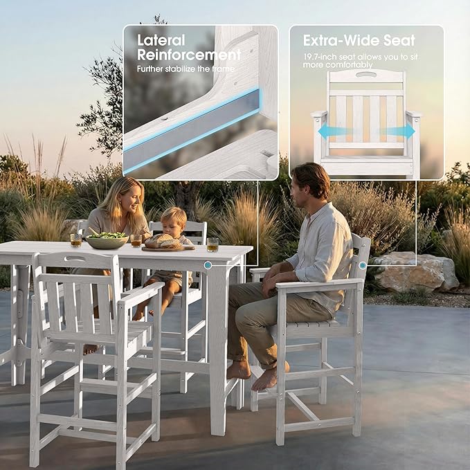 Ciokea 3 Pcs Outdoor Bar Height Table Set, Heavy-Duty All-Weather HDPE Patio - Image 4