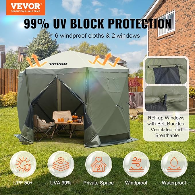 VEVOR Pop Up Gazebo Screen Tent 6 Sided Canopy Sun Shelter - Image 2