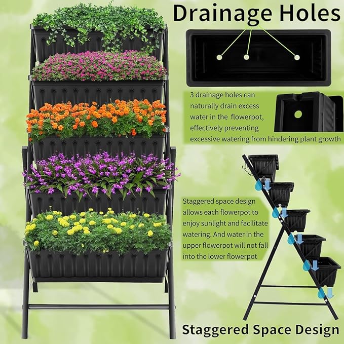 Homdox 2 Pack Vertical Garden Bed, 5 Tiers Vertical Raised Garden Planter - Image 3