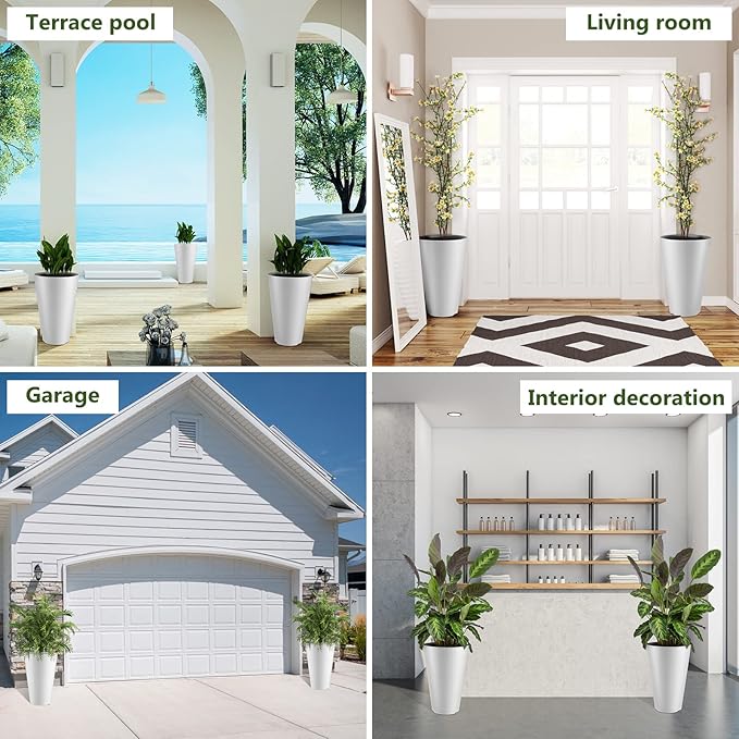 Sieral Set of 2 Tall Outdoor Planters 12 x 18 Inch Large Resin Outdoor Planters - Image 7