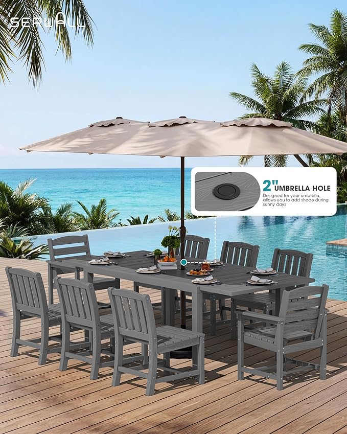 SERWALL 11-Piece Outdoor Dining Set, All Weather HDPE Outdoor Furniture Set - Image 3
