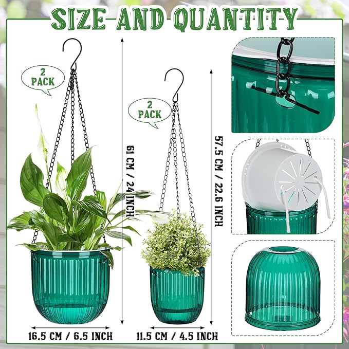 Maxcheck 4 Pcs Self Watering Hanging Planters Indoor Gift 6.5'' 4.5'' Hanging - Image 2