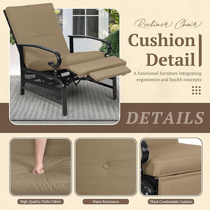 Oakcloud Adjustable Outdoor Lounge Chair Metal Patio Relaxing Recliner Chair Set - Image 4