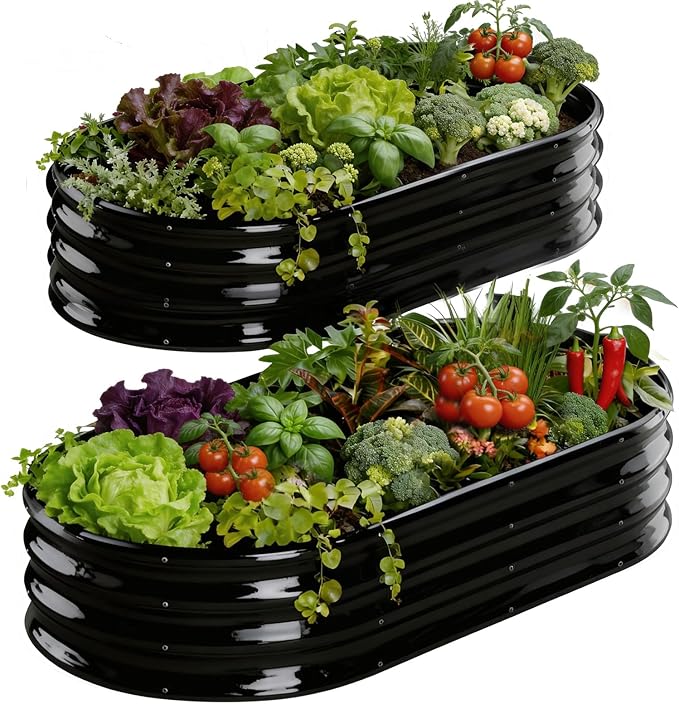Raised Garden Bed Outdoor 2 Sets Oval Large Coating Metal Planter Box by RaisedGardenBed