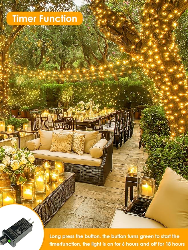 66Ft 200 LED Fairy Lights Plug in, Waterproof String Lights Outdoor & Indoor 8 - Image 4