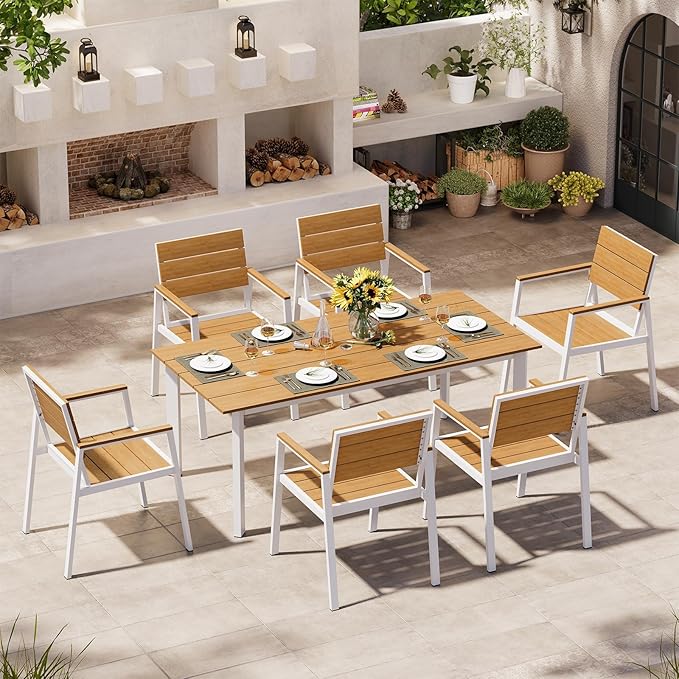 Aluminum Outdoor Dining Set for 6, Patio Table and Chairs Set by Oasbira