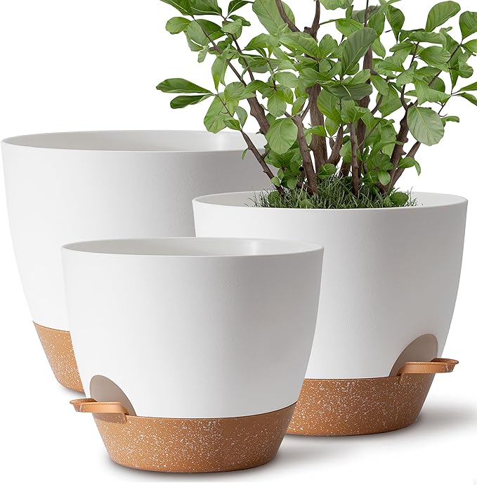 Plant Pots 12/10/9 inch Set of 3, Self Watering Flower Pots Indoor Outdoor by TYMENSH