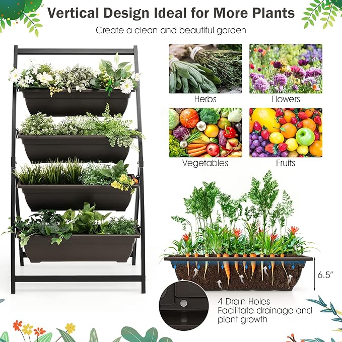 Giantex 2 Pcs 4.1FT Vertical Raised Garden Bed, 4-Tier Elevated Planter Box w/4 - Image 5