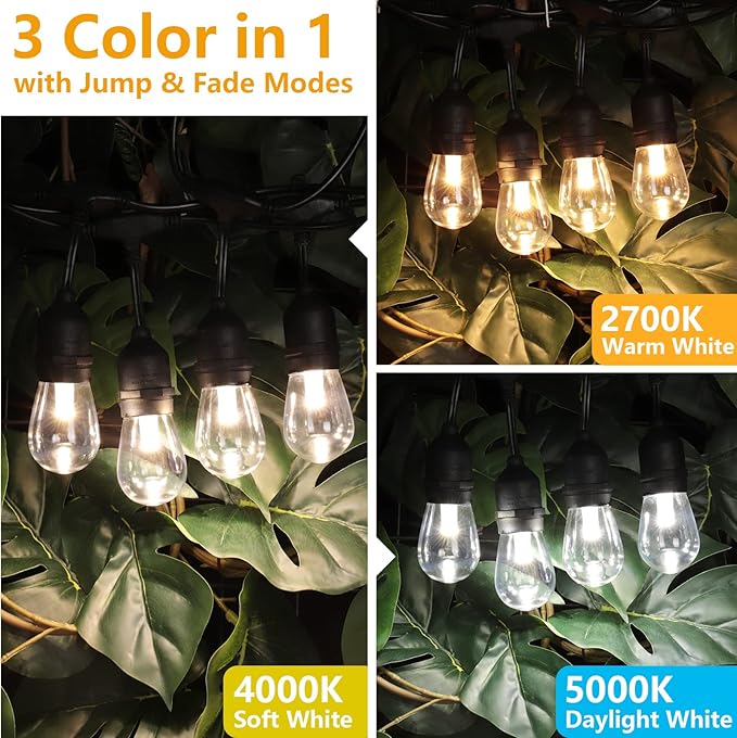 Mlambert 144Ft 3-Color in 1 48Ft Remote LED Dimmable Outdoor String Lights - Image 4