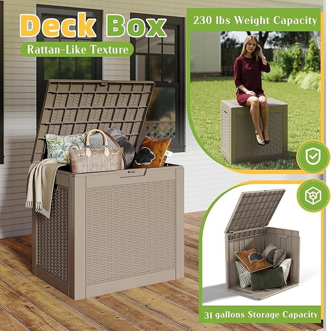 31 Gallon Outdoor Storage Box Weather Resistant UV Protection Waterproof Resin - Image 2