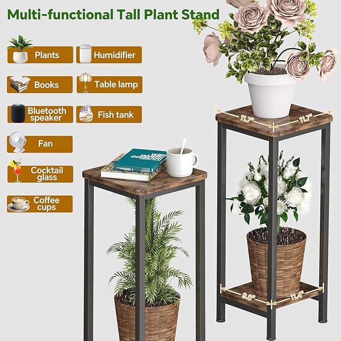 Homeiju 2-Pack Plant Stand Indoor, 2 Tier Wood Corner Plant Stand, Modern - Image 3