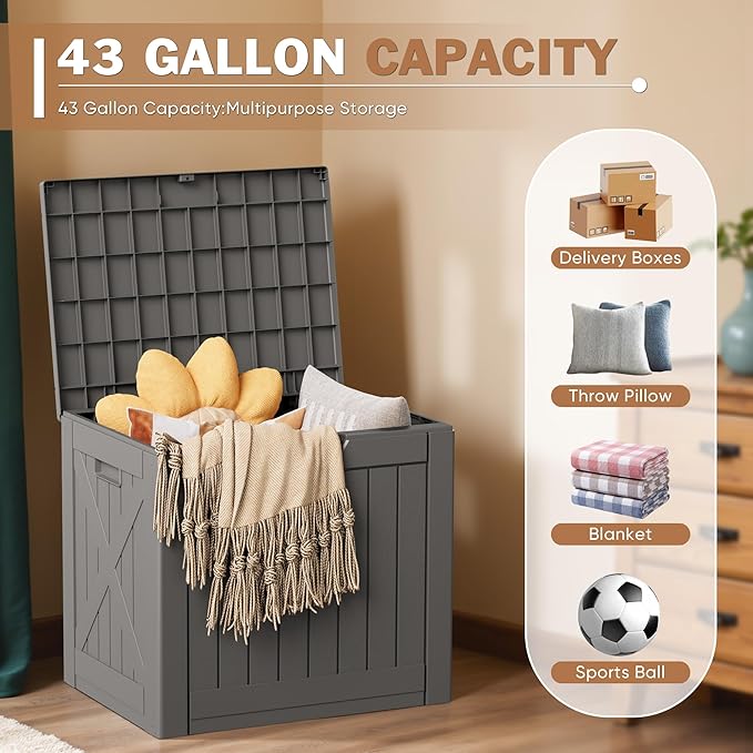 Patiowell 43 Gallon Resin Deck Box, Outdoor Storage Box - Image 2
