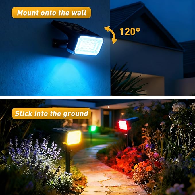 Solar Color Changing Spot Lights Outdoor Waterproof IP65, 2-in-1 Landscape - Image 4
