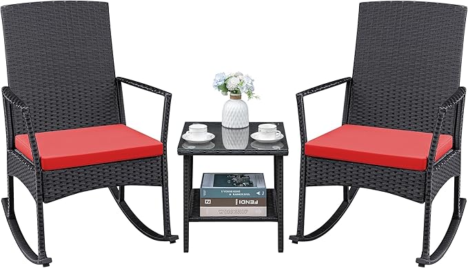 Greesum 3 Pieces Patio Furniture Set Outdoor Wicker Rocking Chairs by BuynowfromGreesum
