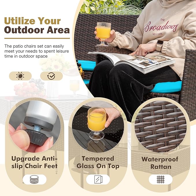 Homall 4 Pieces Patio Rattan Chair Wicker, Outdoor Indoor Use Backyard Porch - Image 3