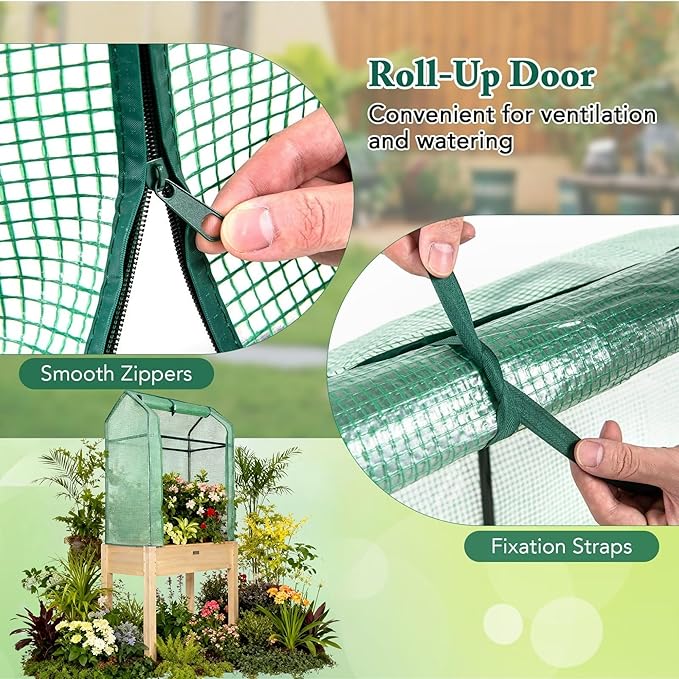 Raised Garden Bed with Greenhouse Cover, Elevated Wood Planter Box with Legs & - Image 4