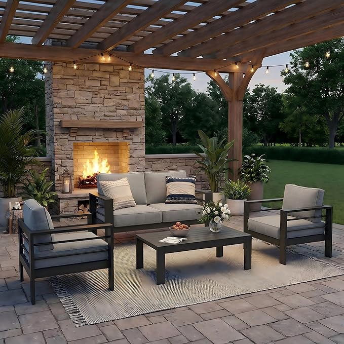 Solaste Aluminum Outdoor Patio Furniture Set, 4 Seats Patio Sectional Sofa - Image 9