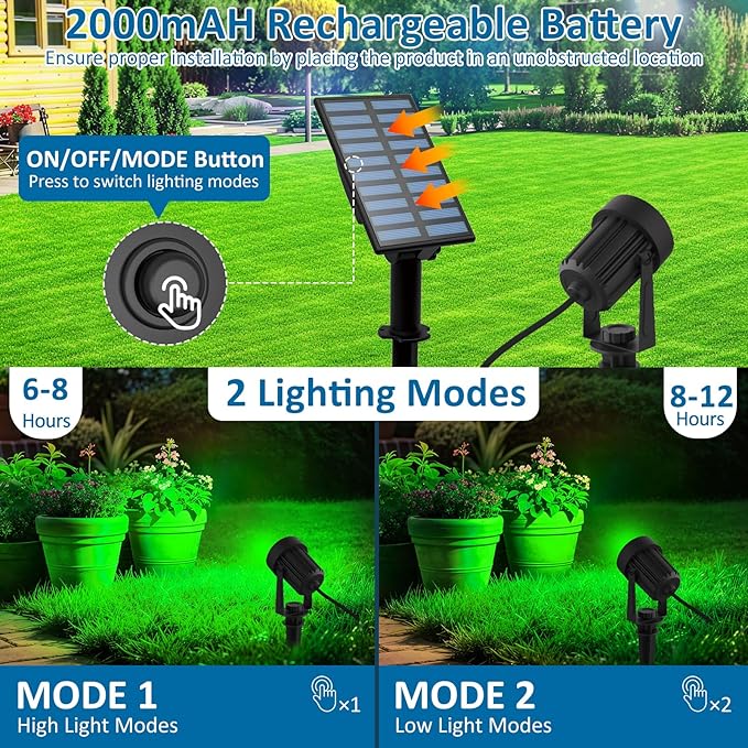 T-SUNUS Green Solar Spot Lights 2 Pack, Garden Landscape Spotlights Outdoor - Image 4