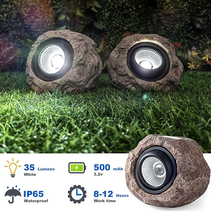 2 Pack Solar Rock Lights, Outdoor Decorative Garden Spotlights - Image 2