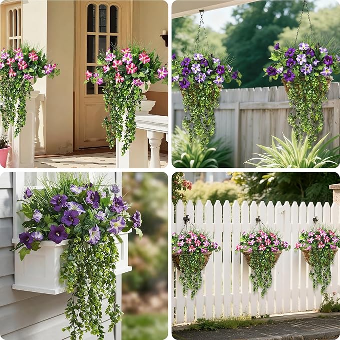 Waipfaru 4Pcs Fake Hanging Plants 2.7ft Fake Plants Eucalyptus Leaves UV - Image 6