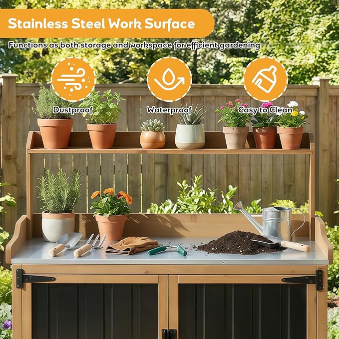 Potting Bench Table & Outdoor Storage Cabinet - Image 6