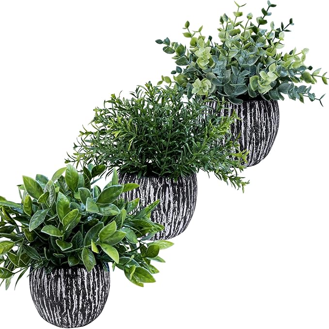 Winlyn Set of 3 Artificial Potted Plants Faux Eucalyptus Rosemary Boxwood - Image 3