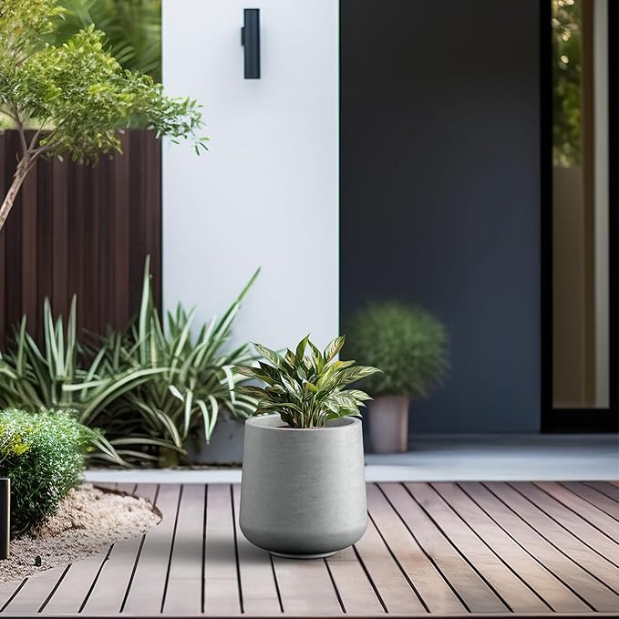 Kante 11.6" Dia Round Concrete Planter, Outdoor Indoor Large Plant Pots - Image 4