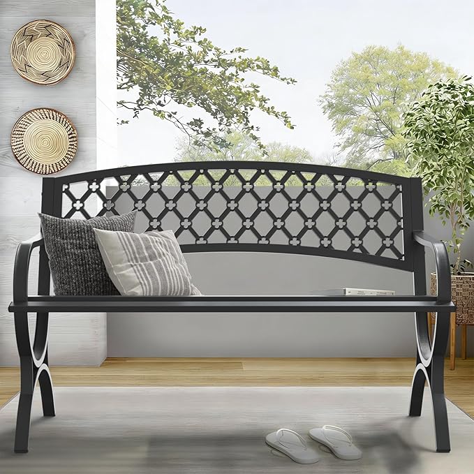 On Shine 50'' Patio Garden Bench, Loveseats Patio Park Bench, Metal Bench - Image 2