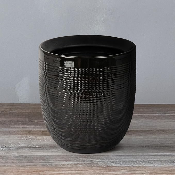 Creative Co-Op Embossed Textured Stoneware Planter, Matte Black - Image 6