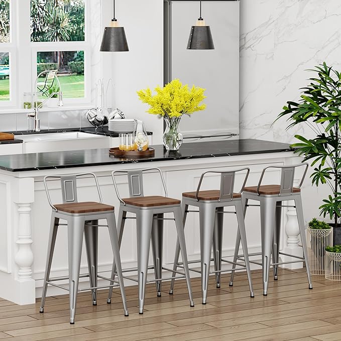 Yongchuang 26" Metal Barstools Set of 4 Low Back Bar Stool Counter Height Bar - Image 4