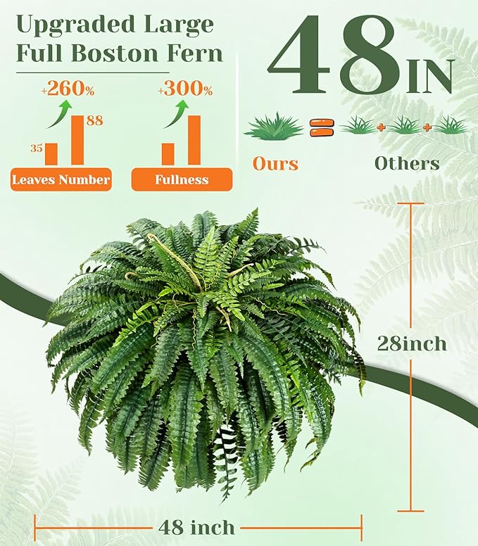 MARTINE MALL 2Pcs 48'' Fake Ferns Look Real Artificial Ferns - Image 3