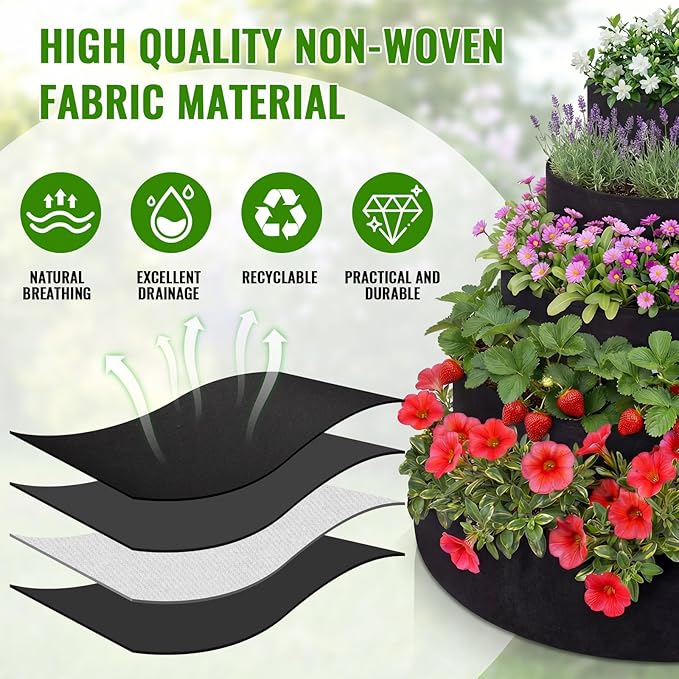 5 Tiered Strawberry Planter for Outdoor Plants, 39 Inch Heavy Duty Strawberry - Image 3