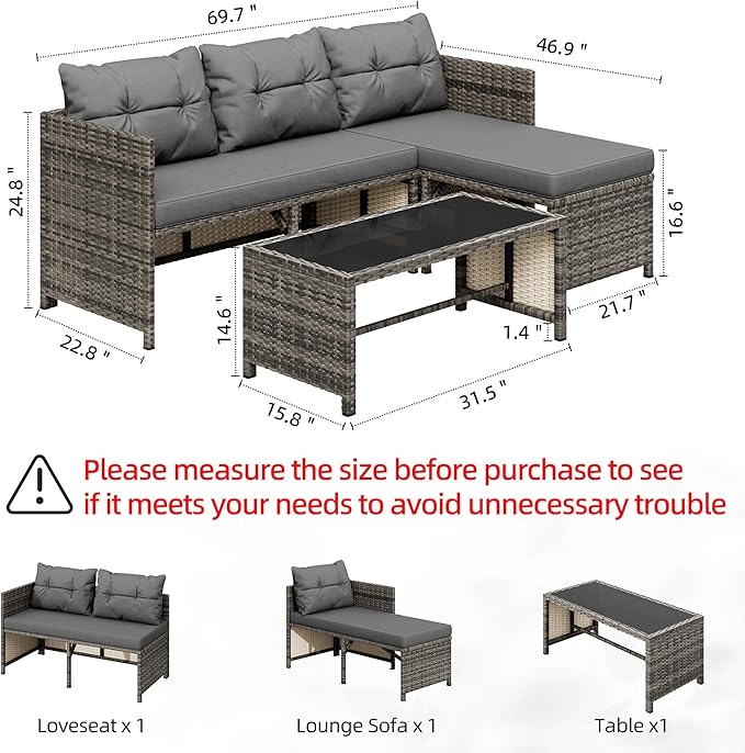 Shintenchi 3-Piece Outdoor Patio Furniture Sets, Wicker Patio Conversation Sets - Image 2