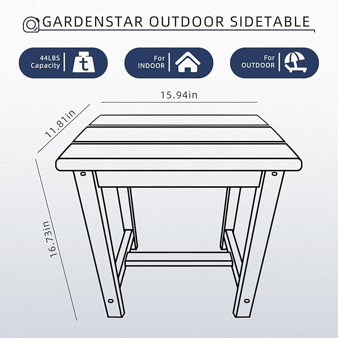 Adirondack Square Side Table, one-Tier Outdoor end Table, Patio Side Table - Image 3
