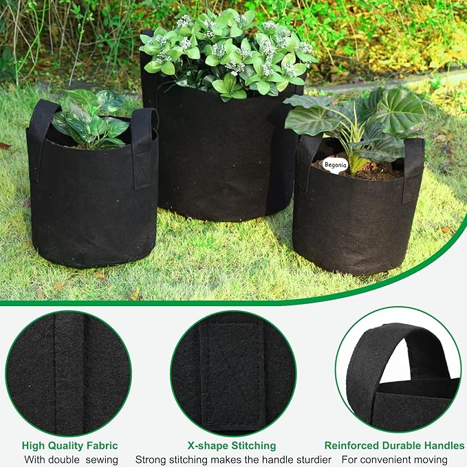 JERIA 12-Pack 3 Gallon Grow Bags, 300G Thickened Nonwoven Garden Pots, Heavy - Image 3
