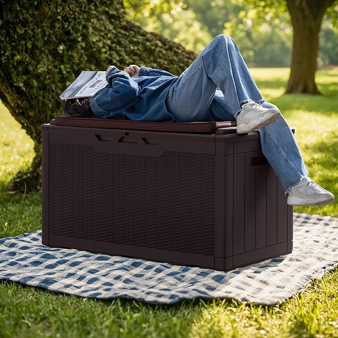 Greesum 100 Gallon Resin Deck Box Large Outdoor Storage - Image 2