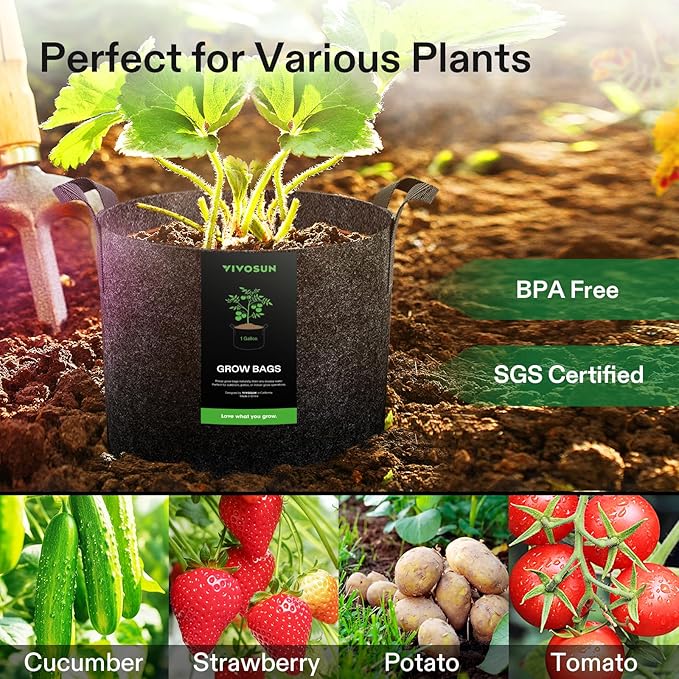 VIVOSUN 5-Pack 1 Gallon Heavy Duty Thickened Nonwoven Fabric Pots Grow Bags - Image 7