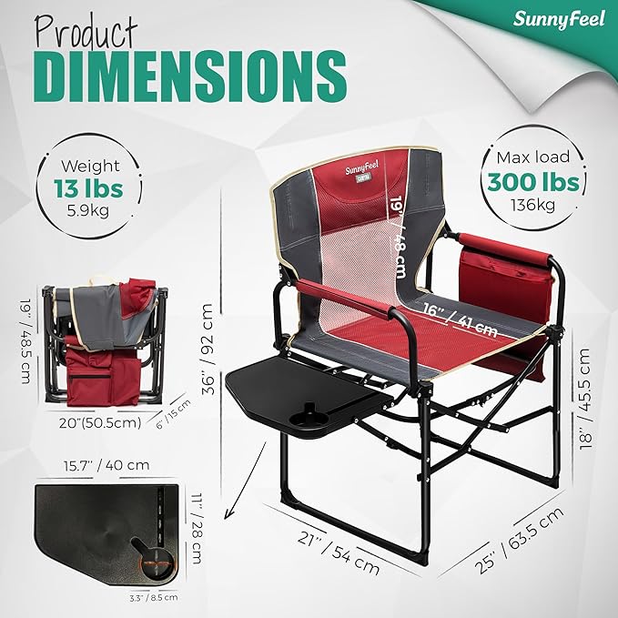 SUNNYFEEL Camping Directors Chair, Heavy Duty, Oversized Portable Folding Chair - Image 3